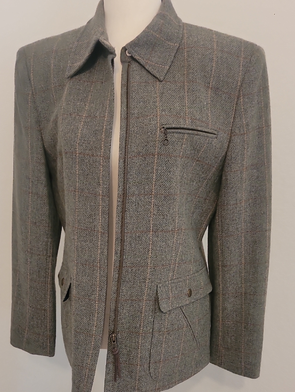 Ralph Lauren Plaid Zip-Up Wool Blazer Jacket